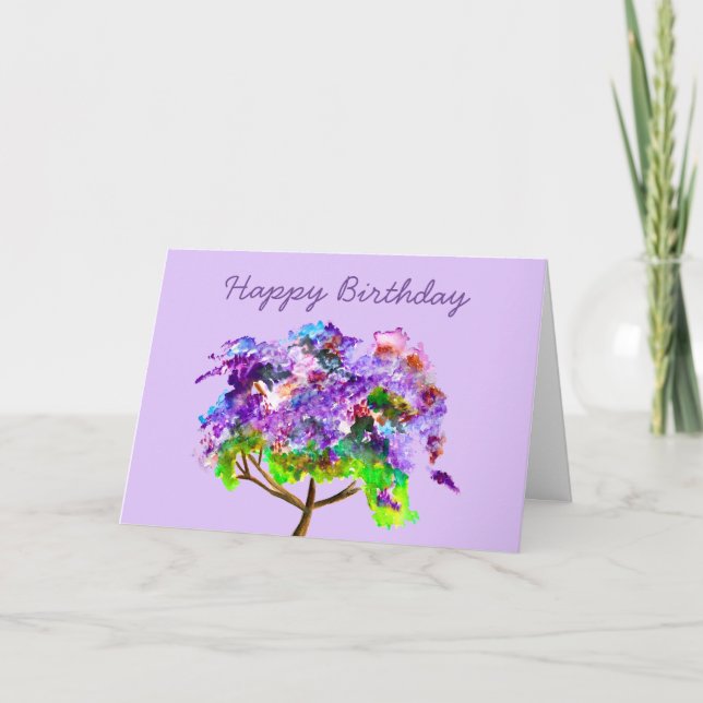 Tarjeta Arbol de jacarandá morado acuarela arte fino (Anverso)