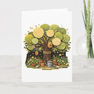Tarjeta Árbol de jardín de medios mixtos caprichosos con c