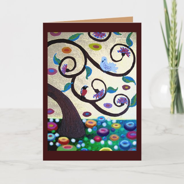 Tarjeta Árbol de Klimt con aves (Anverso)