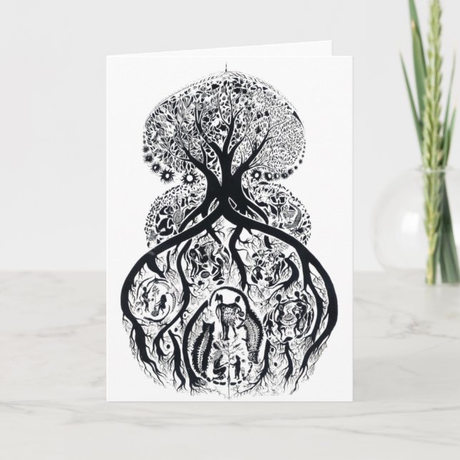 Tarjeta ÁRBOL DE LA VIDA - blanco y negro (Anverso)
