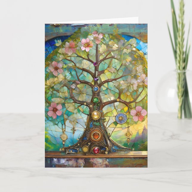 Tarjeta Árbol de la Vida Florido de 7 Chakras (Anverso)