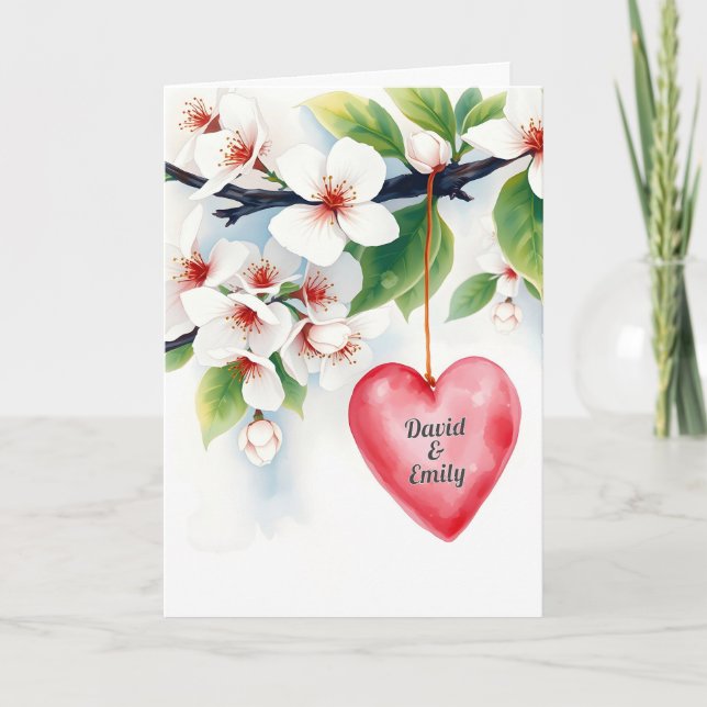 Tarjeta Árbol de manzana y corazón rojo boda (Anverso)