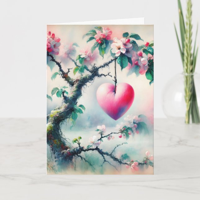 Tarjeta Árbol de manzanas de aniversario con corazón (Anverso)