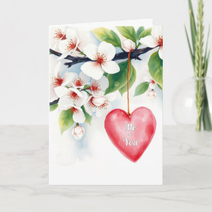Tarjeta Árbol de manzanas de aniversario y corazón rojo