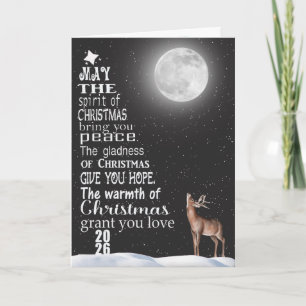 Tarjeta Árbol de Navidad 2026 con ciervos y luna
