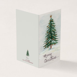 Tarjeta Árbol de navidad acuarela de estilo antiguo en Hol