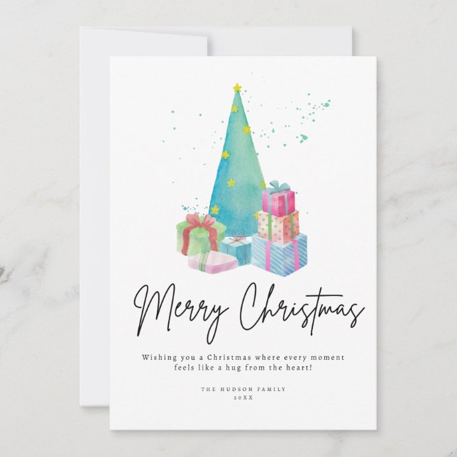 Tarjeta Árbol de navidad acuarela moderna vacaciones no fo (Anverso)