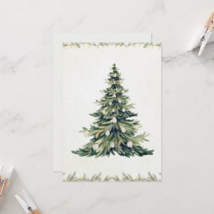 Tarjeta Árbol de Navidad Acuarela Sin Foto Letra Elegante
