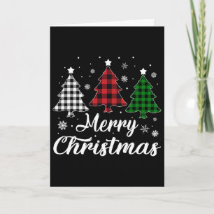 Tarjeta Árbol de Navidad Alegre Plaid Búfalo Rojo Blanco