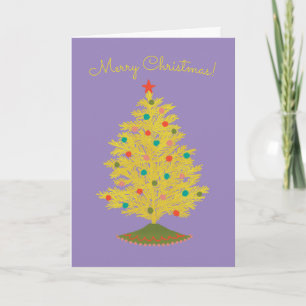 Tarjeta Árbol de Navidad Amarillo Brillante con Papel Pica