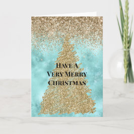 Tarjeta Árbol de Navidad Aqua Gold Glam Glitter Sparkle