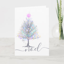 Tarjeta Árbol de navidad artística Noel con luces pastel