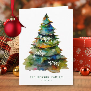 Tarjeta Árbol de Navidad Artístico Acuarela Alegre y Diver
