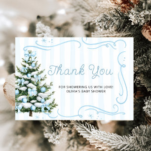 Tarjeta Árbol de Navidad Azul Invierno Baby Shower Gracias