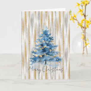 Tarjeta Árbol de Navidad azul oro plateado