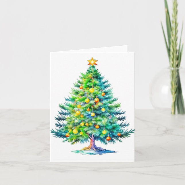 Tarjeta Árbol de Navidad B: acuarelas y pluma (Anverso)