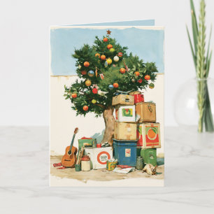 Tarjeta Árbol de Navidad bohemio y cajas para mudanza