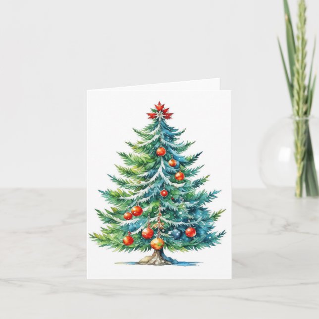 Tarjeta Árbol de Navidad C: acuarelas y pluma (Anverso)