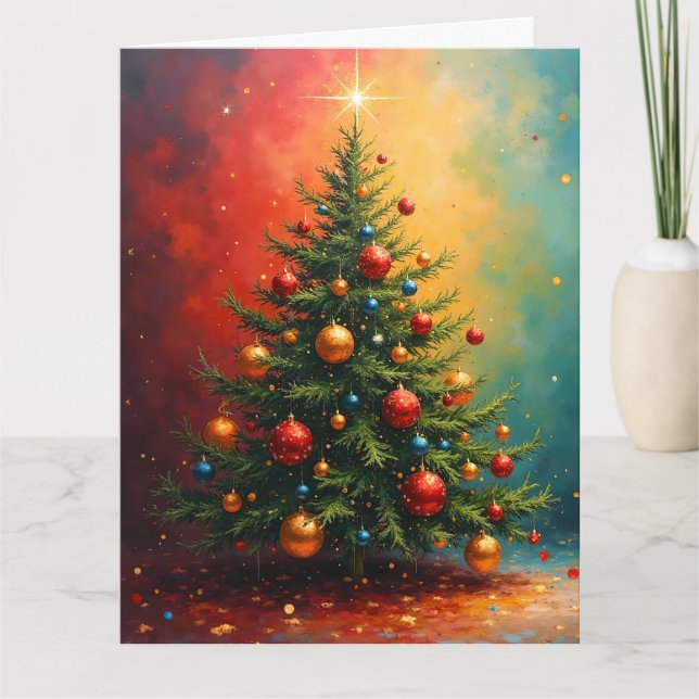 Tarjeta Árbol de Navidad Colorido Abstracto (Anverso)
