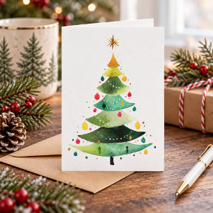 Tarjeta Árbol de Navidad con Acuarela Moderna