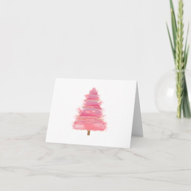 Tarjeta Árbol de Navidad con Acuarela Rosa    (Anverso)