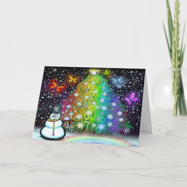 Tarjeta Árbol de Navidad con Adornos Arcoíris (Anverso)