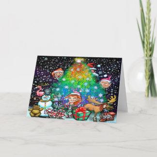 Tarjeta Árbol de Navidad con Adornos de Arcoíris