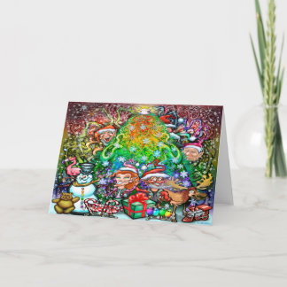 Tarjeta Árbol de Navidad con Adornos de Arcoíris