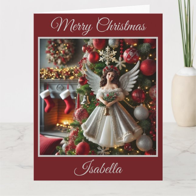 Tarjeta Árbol de Navidad con Ángel (rojo) (Anverso)