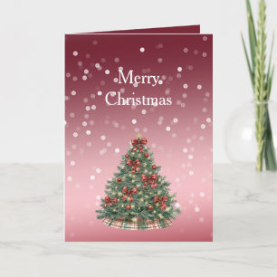 Tarjeta Árbol de Navidad con lazos de puntos rojos y blanc