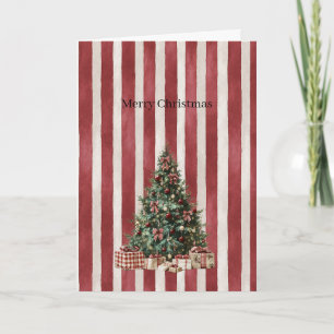 Tarjeta Árbol de Navidad con rayas rojas y crema