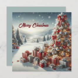 Tarjeta Árbol de Navidad con regalos en la nieve