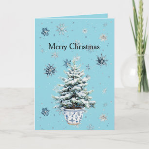 Tarjeta Árbol de Navidad Copos de Nieve Plateados Azul Cla