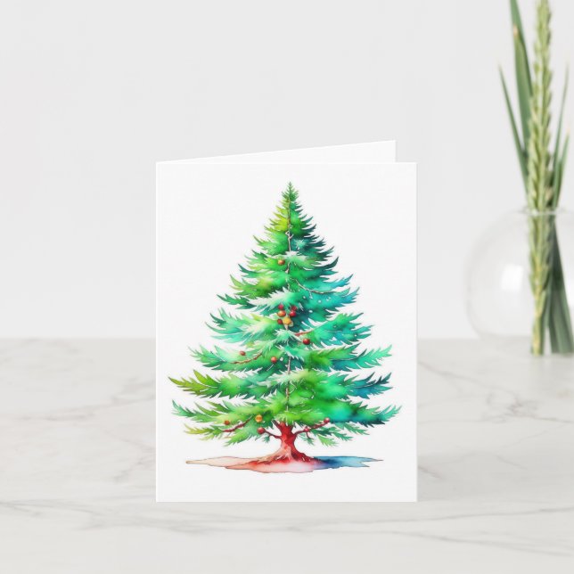 Tarjeta Árbol de Navidad D: acuarelas y pluma (Anverso)