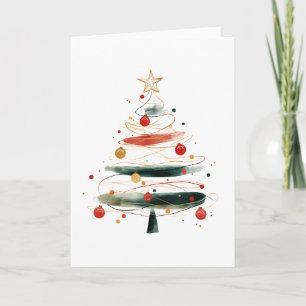 Tarjeta Árbol de navidad de acuarela de capas resumen de v