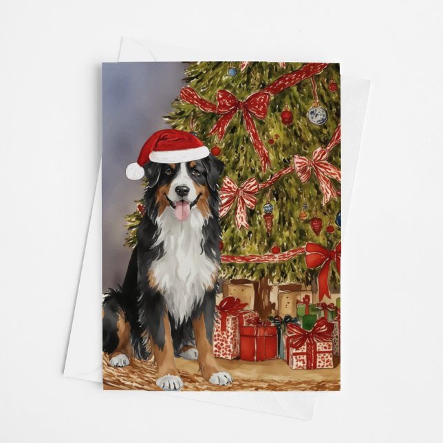 Tarjeta Árbol de Navidad de acuarela de perro de montaña d (Subido por el creador)