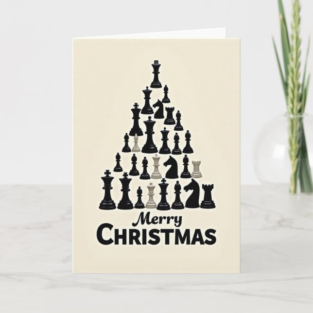Tarjeta Árbol de Navidad de Ajedrez Feliz Navidad (Anverso)
