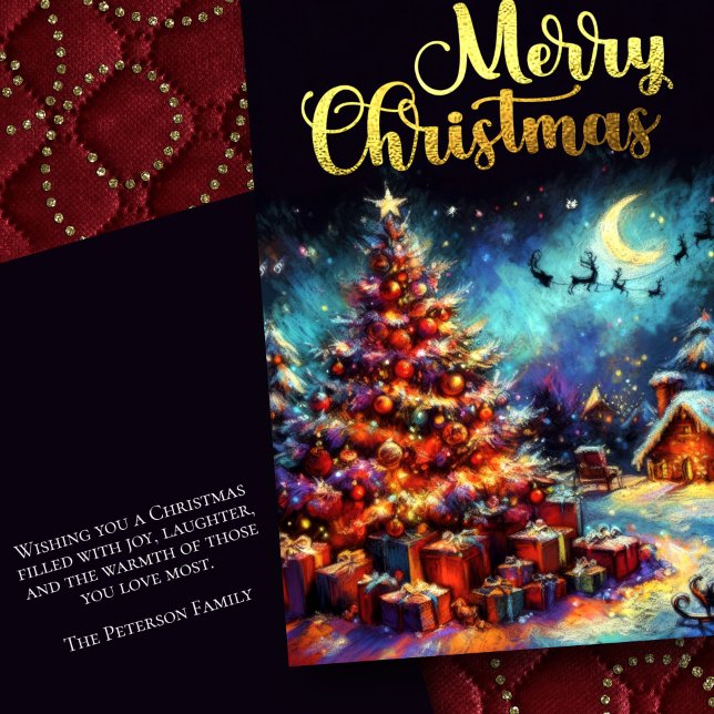 Tarjeta Árbol de navidad de aldea de dibujo de talla (Subido por el creador)