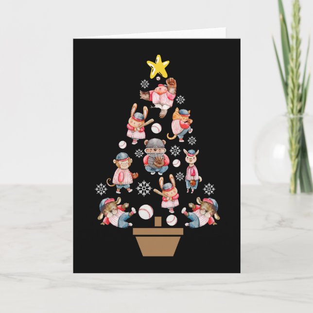 Tarjeta Árbol de Navidad de Animales de Béisbol (Anverso)