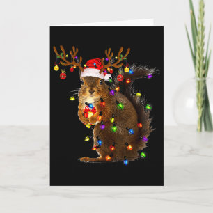 Tarjeta Árbol de Navidad de ardilla divertida enciende ren