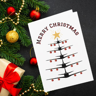 Tarjeta Árbol de Navidad de Avión Foto Familiar Simple Per