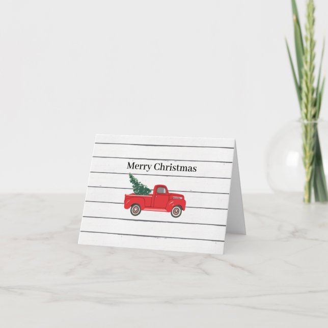 Tarjeta Árbol de navidad de camionetas rojas navideñas (Anverso)