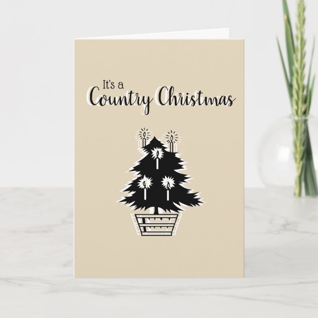 Tarjeta Árbol de Navidad de Campo Beige Rústico Personaliz (Anverso)