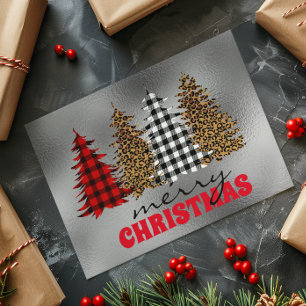Tarjeta Árbol de Navidad de Cuadro Leopardo Búfalo Platead