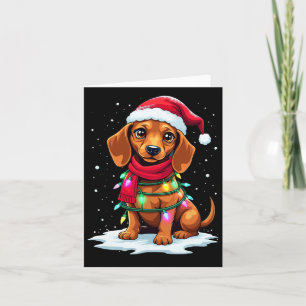 Tarjeta Árbol de Navidad de Dachshund Cute Santa Hat Luces
