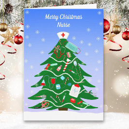 Tarjeta Árbol de Navidad de Enfermera con Suministros de E