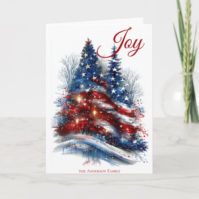 Tarjeta Árbol de Navidad de Estrellas y Franjas (Anverso)