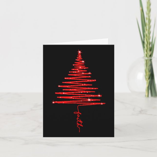 Tarjeta Árbol de Navidad de Fe Rojo Sparkling (Anverso)