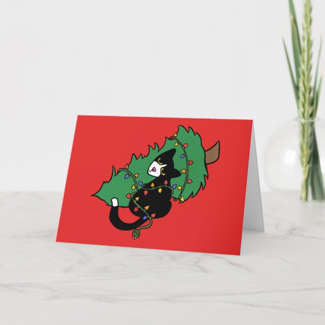 Tarjeta Árbol de Navidad de gato esmoquin (Anverso)