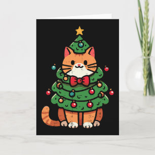 Tarjeta Árbol de Navidad de gato jengibre lindo Xmas chica